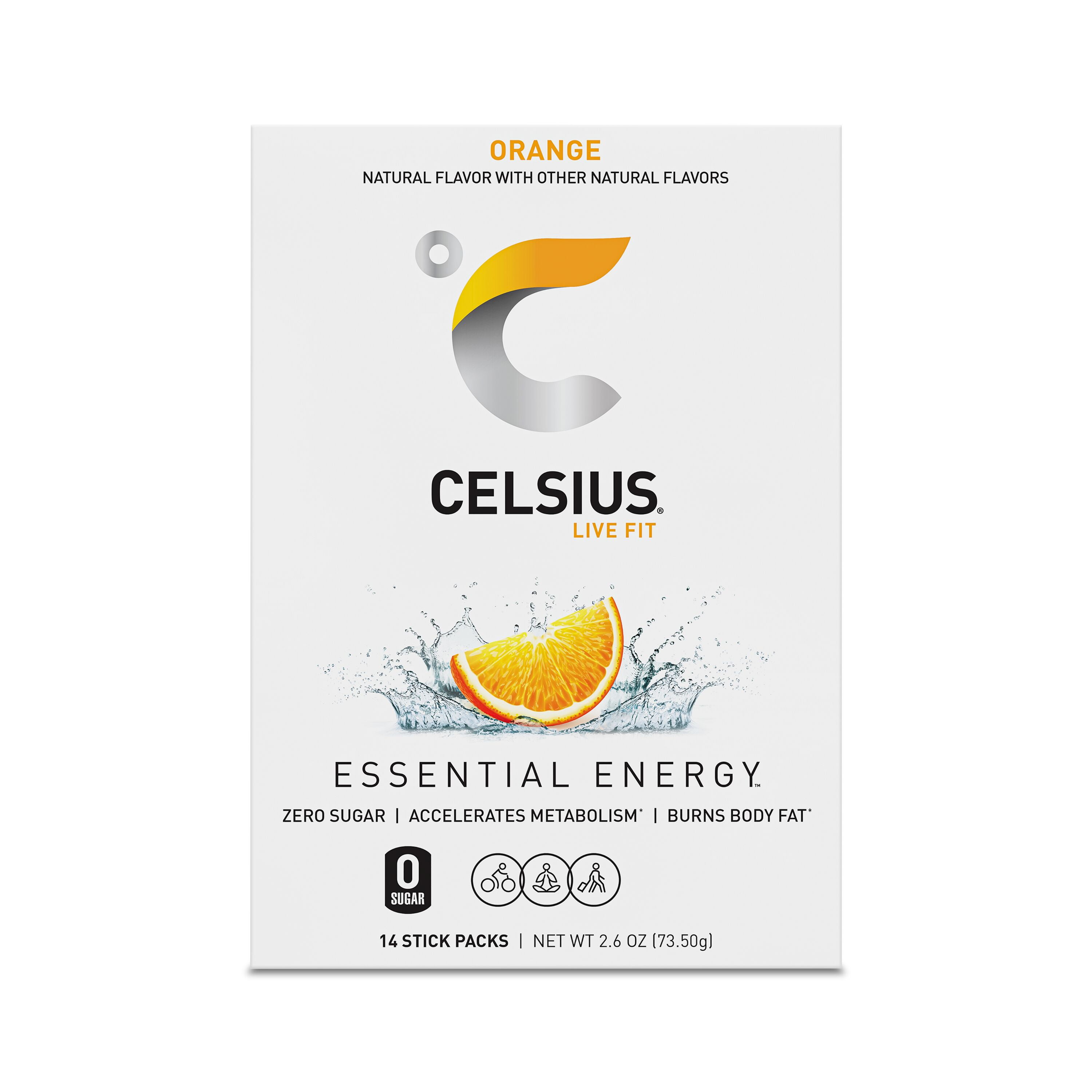 (3 pack) CELSIUS On The Go Energy Drink Mix, Orange (14 Stick Pack)