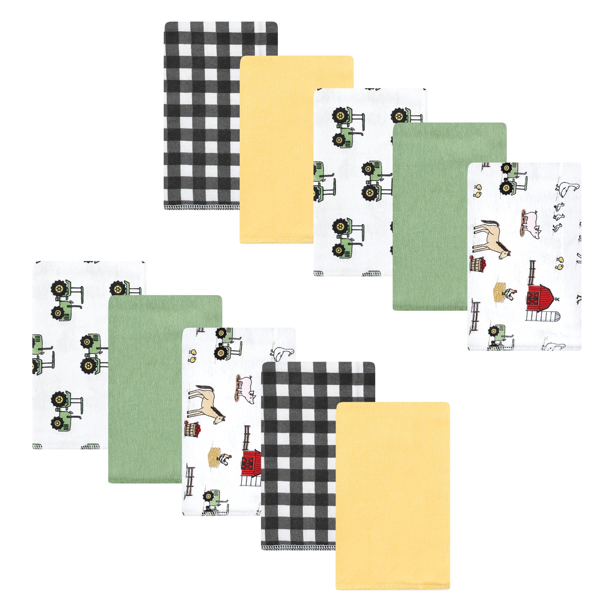 Luvable Friends Hudson Baby Cotton Poly Flannel Burp Cloths 10pk, Green Farm, One Size