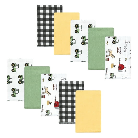 Luvable Friends Hudson Baby Flannel Burp Cloths 10pk, Green Farm