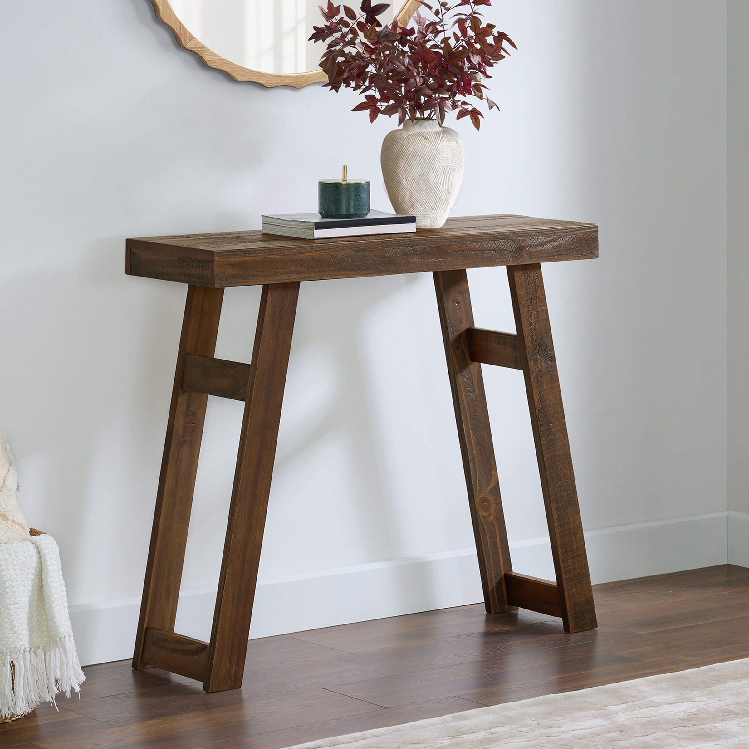 Alaterre Furniture Lawas Solid Wood Console Table - 36 Inch Small Entryway Table (Brown)