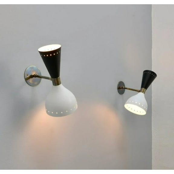 Set of 2 Beautiful Black & White Wall Scone Brass Modern Vanity Light Mid Century Light Fixture