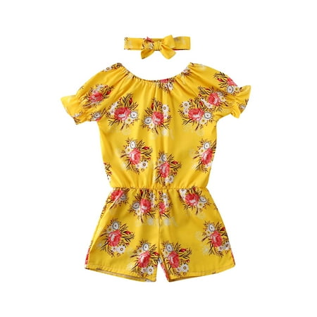 

Toddler Baby Girls Jumpsuit Floral Short Sleeve Romper Summer Outfits