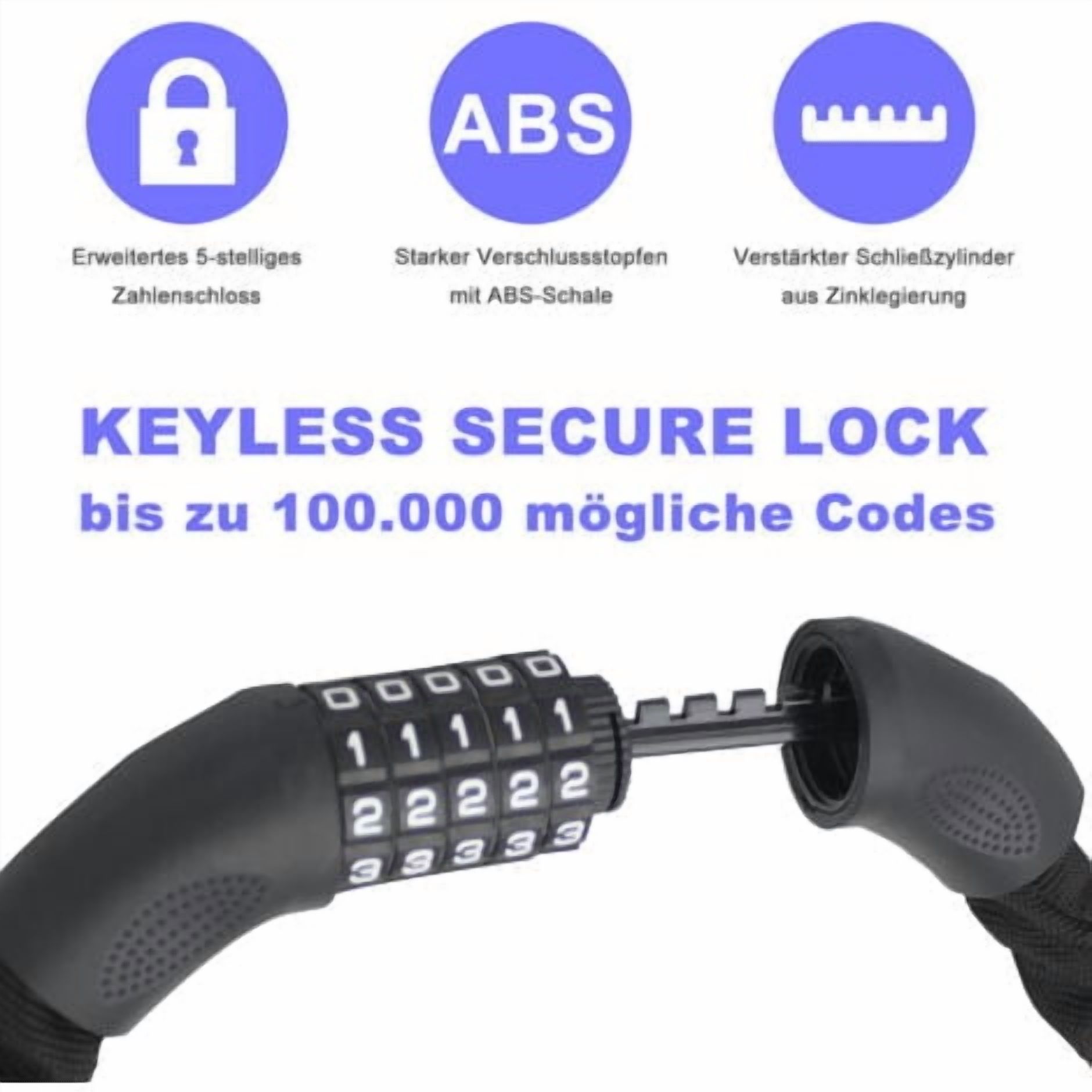 Bicycle lock, Combination lock, 5-digit motorcycle anti-theft chain,