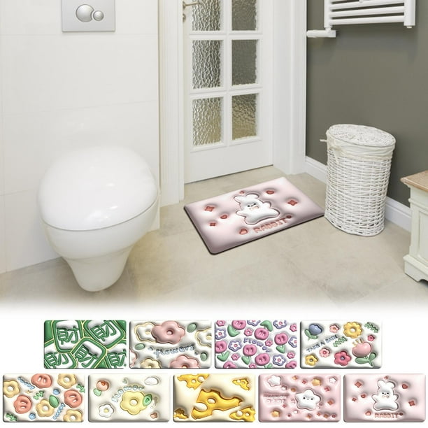 Alfombra de baño de tierra de diatomeas - Alfombra de suelo antideslizante de secado rápido, diseño de flores 3D, alfombra absorbente para ducha, inodoro y cocina
