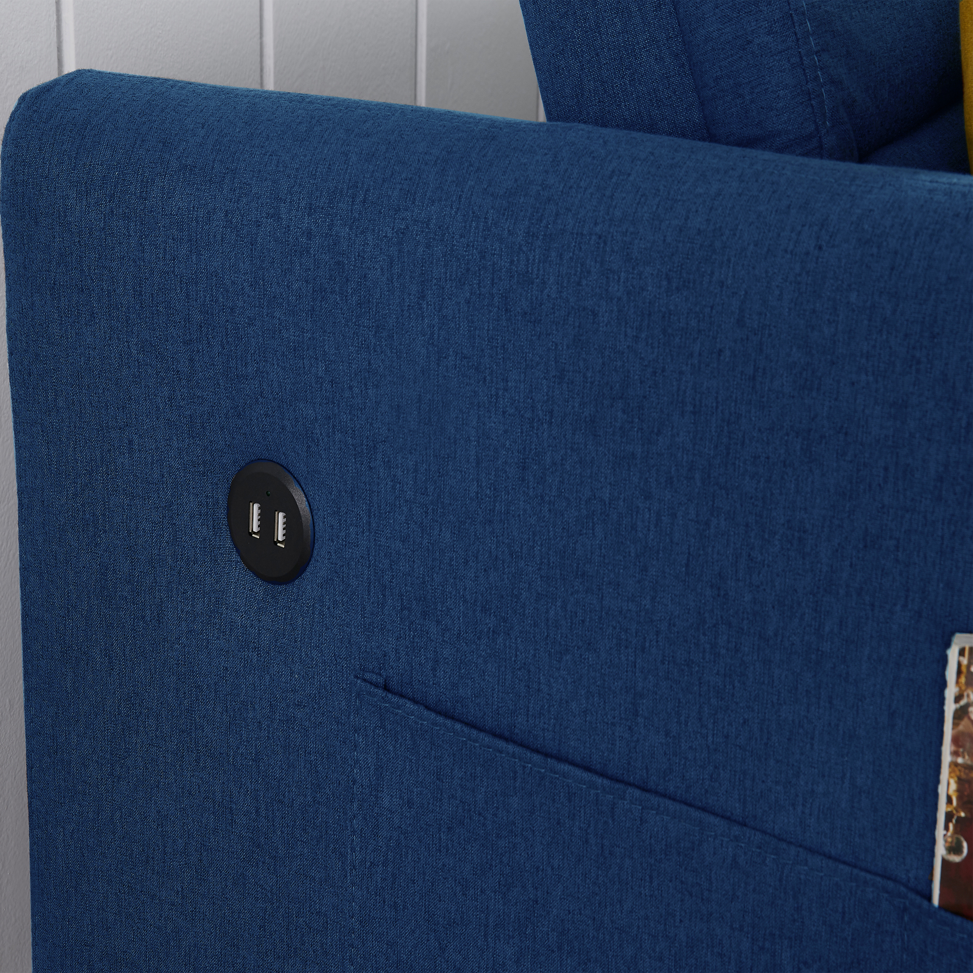 3 in 1 Convertible Sleeper Sofa Bed with Pull Out Bed ,Modern Linen Fabric Upholstered Loveseat Sofa Couch with 2 Pillows and Adjsutable Backrest,Retro Blue