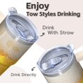 thumbnail image 4 of Double Wall 20oz Textured Handle Tumbler, Stainless Steel Insulated Travel Coffee Mug, Geometric Design Leak Proof Straw Lid, 4 of 5