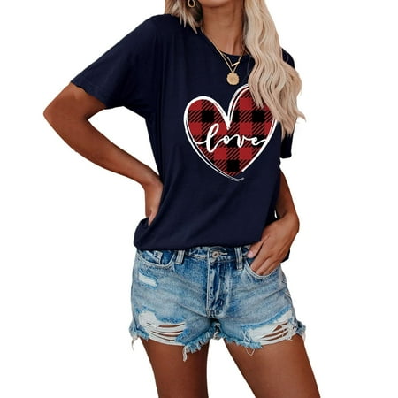 

Wenini Short Sleeve T Shirts for Women Round Neck T Shirts Summer Casual Short Sleeve Basic Tops Tees Love Printing Shirts Loose Fit Tees Blouses Hot Style Gifts for Friend Female