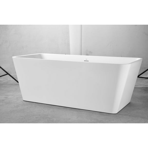 59" x 29.5" Square Freestanding Bathtub with Center Drain in Glossy White