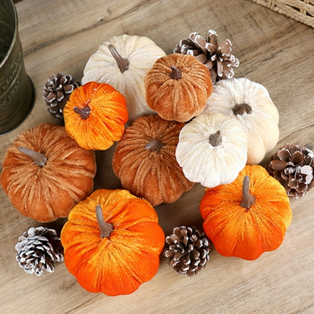 Artificial Velvet Pumpkin Fall Pumpkin Decor - Thanksgiving Halloween Fake Pumpkin, Reusable Pumpkin Table Centerpiece for Mantel Shelf