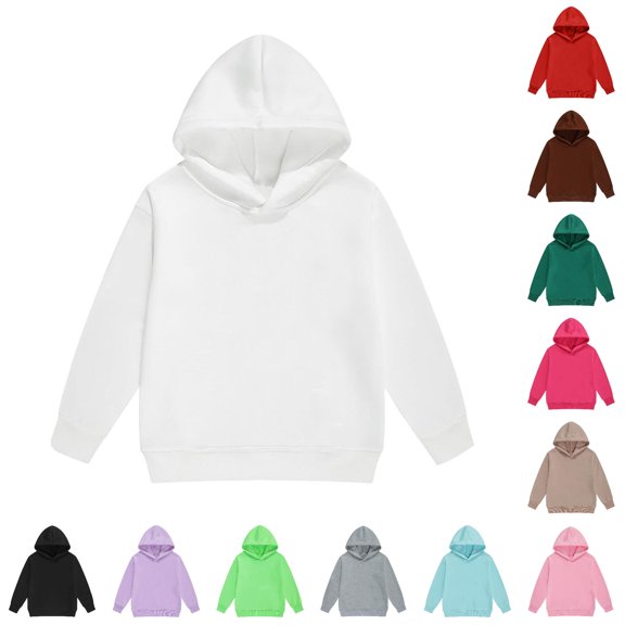 RTKFRFLM Kids Solid Color Basic Thermal Hooded Sweatshirt Winter Warm Pullover Cozy Daily Casual Active Outerwear Tops for Boys and Girls