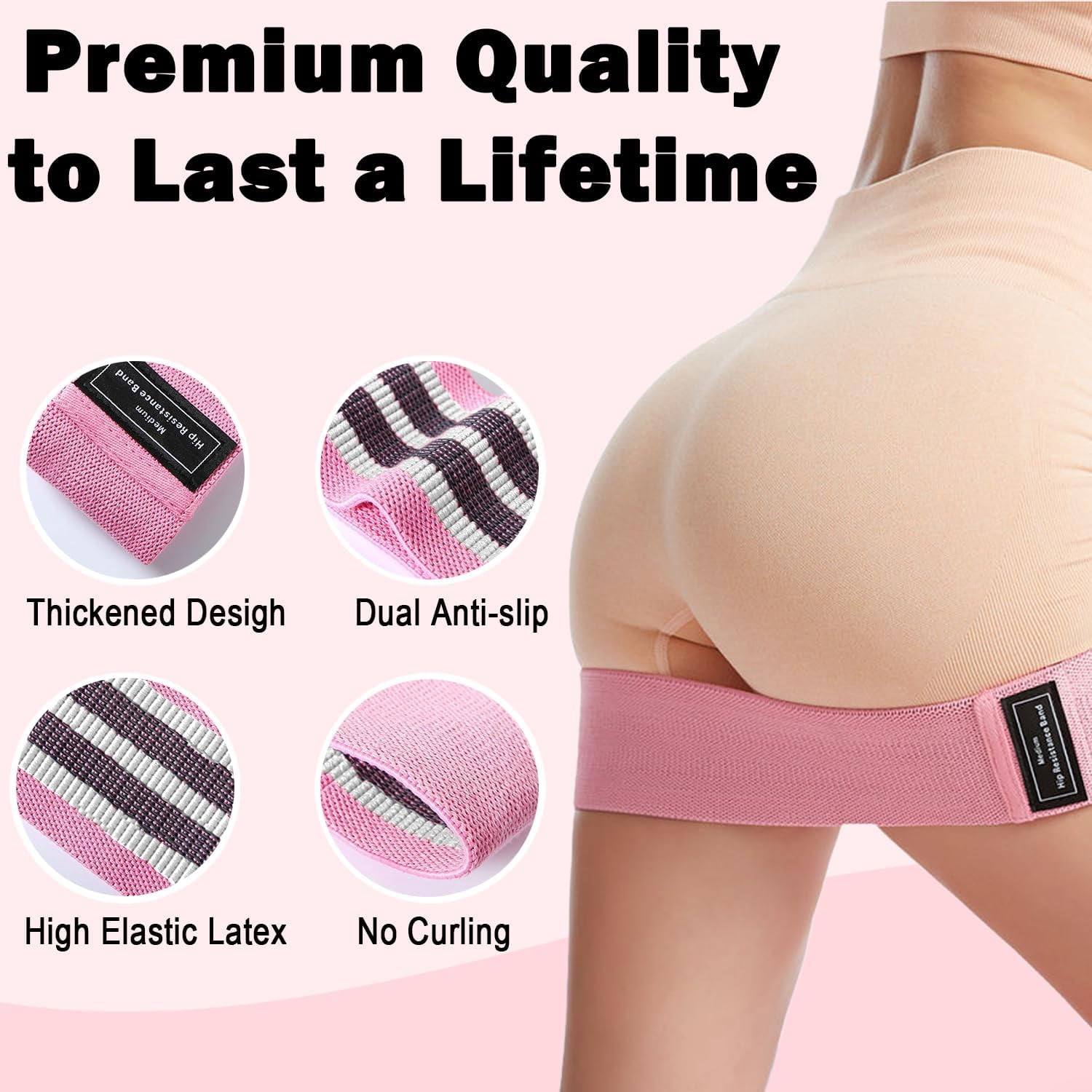 JJEAN-Fabric Resistance Bands for Legs, 3 Levels Non-Slip Exercise Bands for Working Out,Booty Bands for Women & Men, Glute Bands for Home Gym Yoga Pilates Rehab Fitness