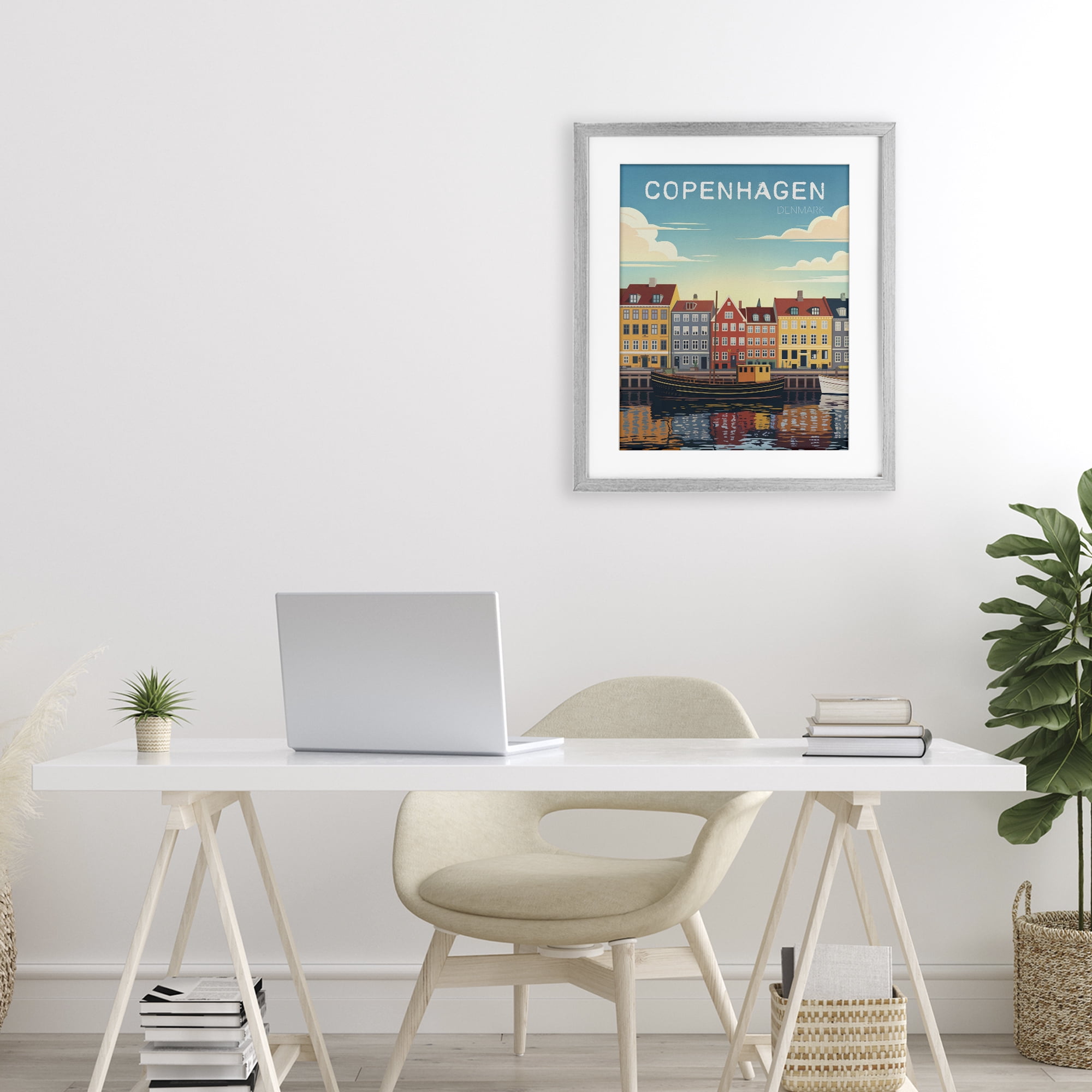 Stupell Industries Copenhagen Cityscape with River Gray Framed Print Under Glass, design by Andreas Magnusson