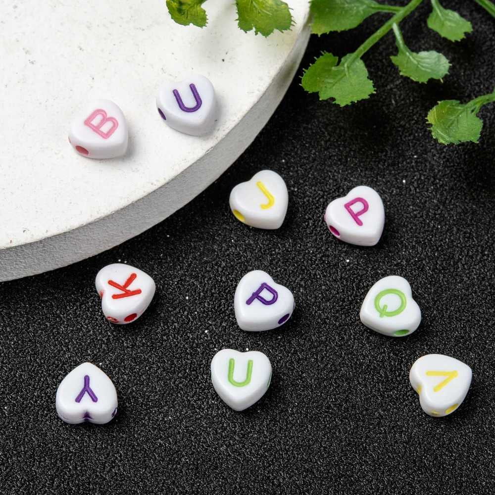 Opaque Acrylic Heart Beads Horizontal Hole Letter Beads Mixed color 7x7.5x4mm Hole: 2mm about 3600pcs/500g