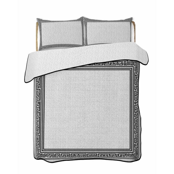 Quilts Twin XL Size, Gray Geometric Soft Comforter Bedding Set for Bed, Black Greek Key Design Burlap Modern Art Lightweight Quilted Bedspread with Pillow Cover(2 Pieces) for All Season, 68x98 Inch