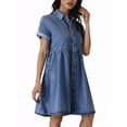 thumbnail image 4 of INSPIRE CHIC Women's Dress Collared Button Down Short Sleeve A Line Jean Dresses XS Blue, 4 of 5