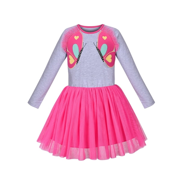 Vestido de Niña Mariposa Manga Larga Falda de Tul Rosa 8 Años