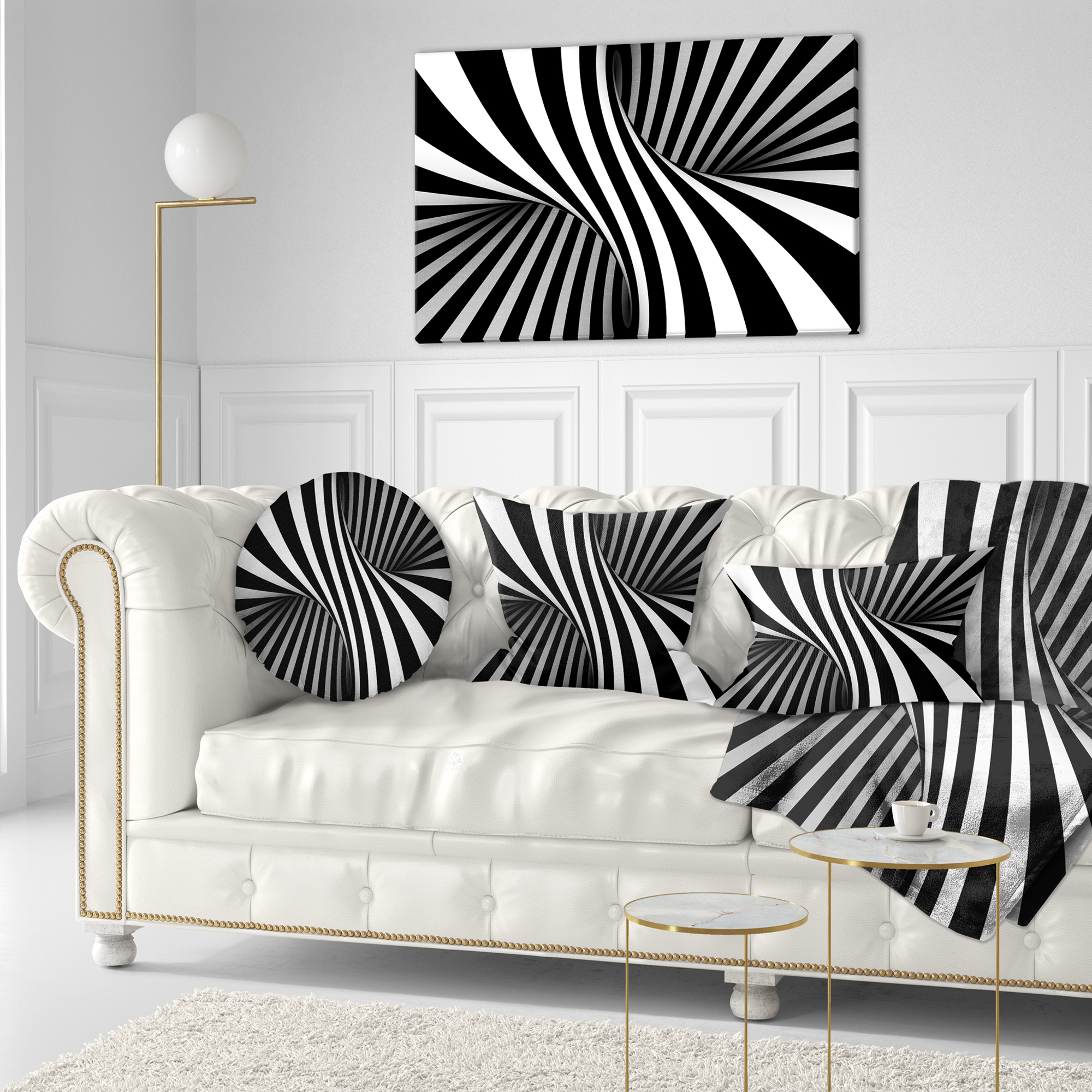 Designart Black and White Spiral - Abstract Throw Pillow - 12x20