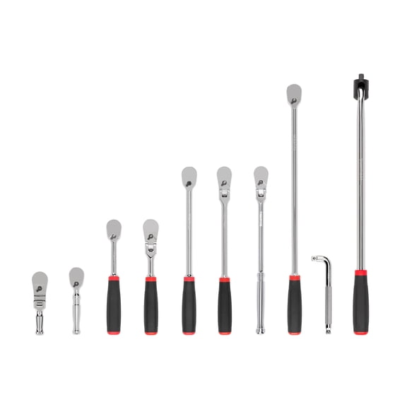 TEKTON 3/8 Inch Drive Non-Quick-Release Comfort Grip Ratchet, L-Handle, and Breaker Bar Set (10-Piece) | SDR99104