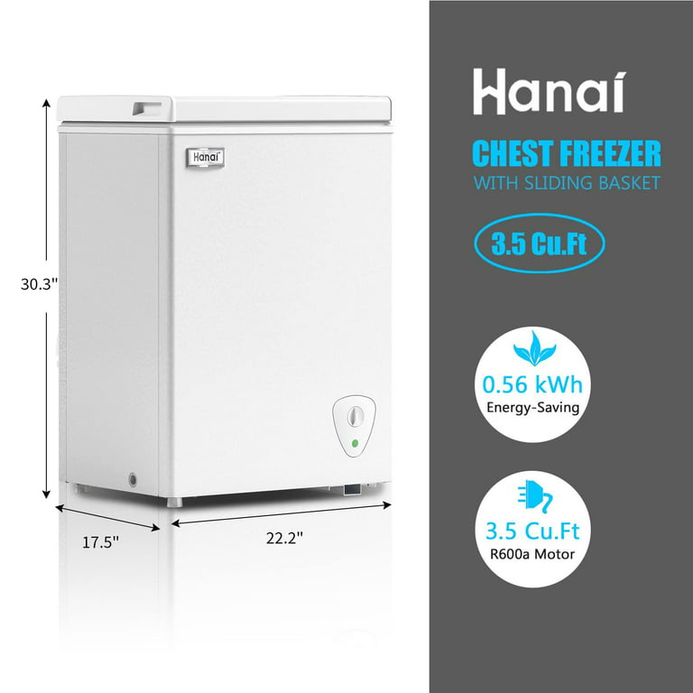 WANAI 3.5 Cubic Chest Freezer Feet with Removable Storage Basket Deep  Compact Freezer 7 Gears Temperature Control Energy Saving for Office Dorm  or