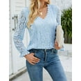 thumbnail image 2 of Women Lace Crochet Blouse Tops Casual V Neck Long Sleeve Hollow Elegant T Shirt Cogild, 2 of 7
