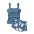thumbnail image 4 of RMGVDSD Girls Tankini Swimsuits Solid Color Square Neck Top With Tropical Printed Shorts 2 Piece Bathing Suits Casual Summer Swimwear Teen Girl Swimsuit 14-15 Years, 4 of 4