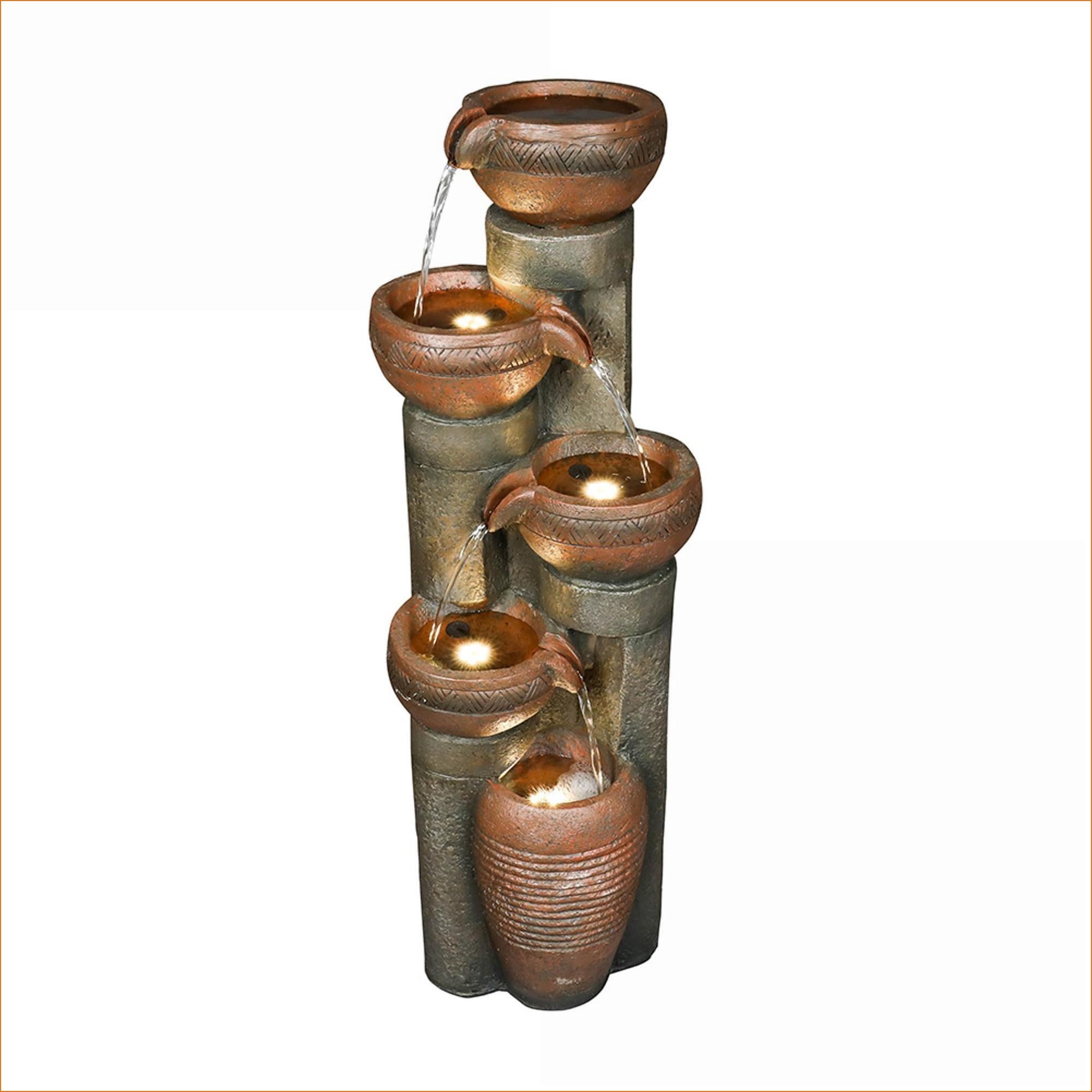 Fountains 5-Tier 39.7" Outdoor LED Garden Fountain for Patio Yard | Resin | Tiered Fountain