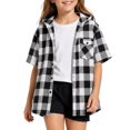 thumbnail image 3 of JAJAHO Girls Flannel Shirt Kids Plaid Hoodie Short Sleeve Button Down Shirts For 4-14 Years, 3 of 7