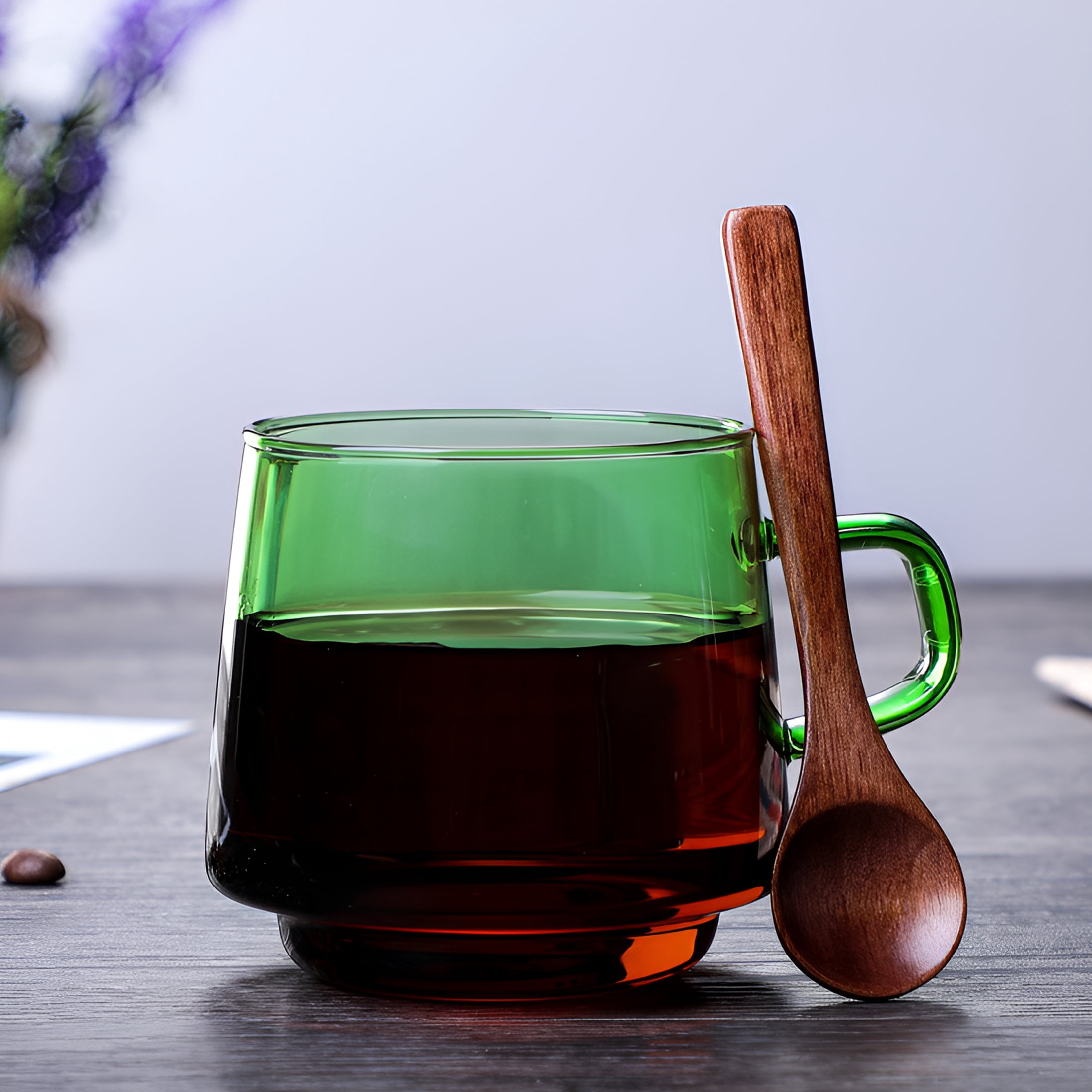 ACDANC Glass Coffee Mugs Set of 2-10 Oz Glass Stackable Coffee Cups with Handle - Colored Tea Cups Drinking Glasses for Espresso,Latte,Tea,Milk,Thick Glass Coffee Cup