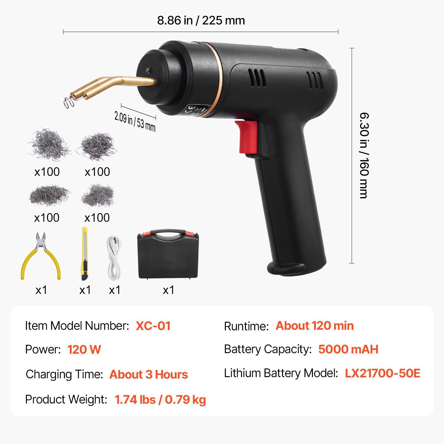 Cordless Plastic Welder, 120W with 5000mAh Battery, 1-3s Rapid Heating to 450°C, 400PCS Welding Staples, Overcharge Protection, Car Bumper and Plastic Repair