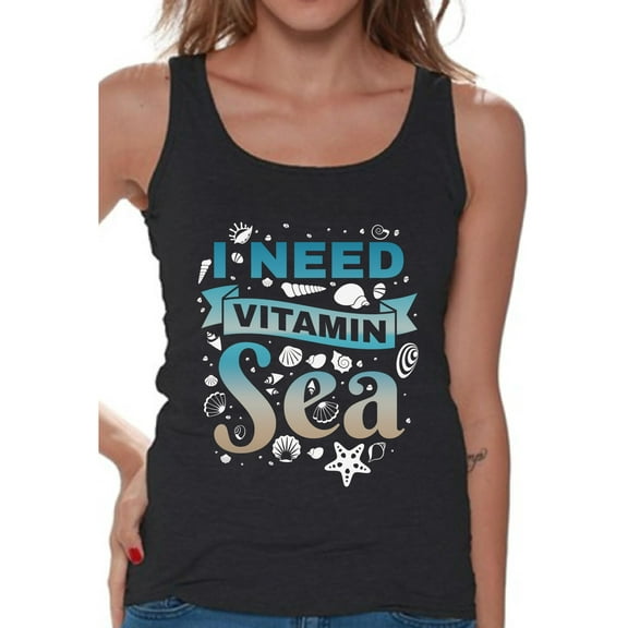 Awkward Styles I Need Vitamin Sea Tank Top for Women Beach Tank Top Summer Outfit Funny Gifts for Summer Vacation Sleeveless Tshirt Summer Workout Clothes Beach Party Outfit Vacay Vibes Tank Top
