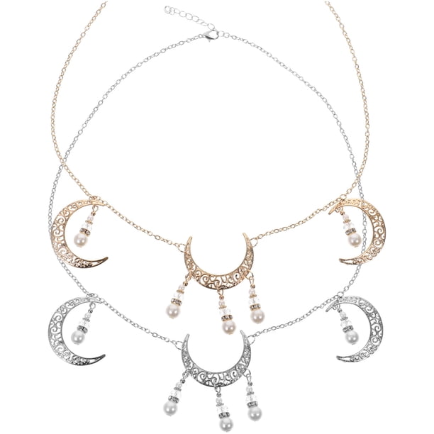 2 piezas estilo bohemio tocado cabeza cadena cristal Luna colgante accesorios para el cabello