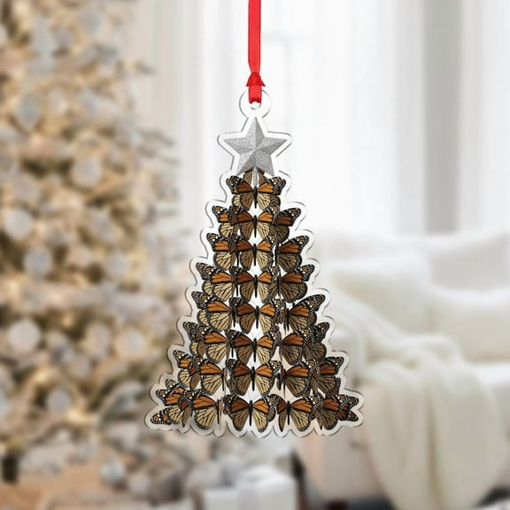 ViciArt Butterfly Christmas Tree Ornament – Monarch Holiday Decoration with Star Topper