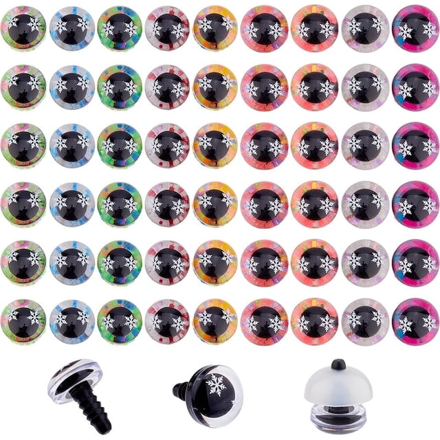 54 juegos de ojos de copo de nieve con arandelas para amigurumi, 9 colores, redondos, para manualidades, de ganchillo, de resina, cabujones