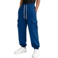 thumbnail image 3 of DJDLJWCJ Big Boys Cargo Pants Elastic Waist Drawstring Jogger Pants School Uniform Pants Lightweight Side Pocket Casual Pants Blue Size 11, 3 of 10