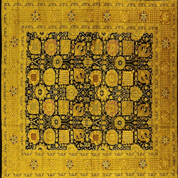 Ahgly Company Indoor Square Oriental Yellow Industrial Area Rugs, 3' Square
