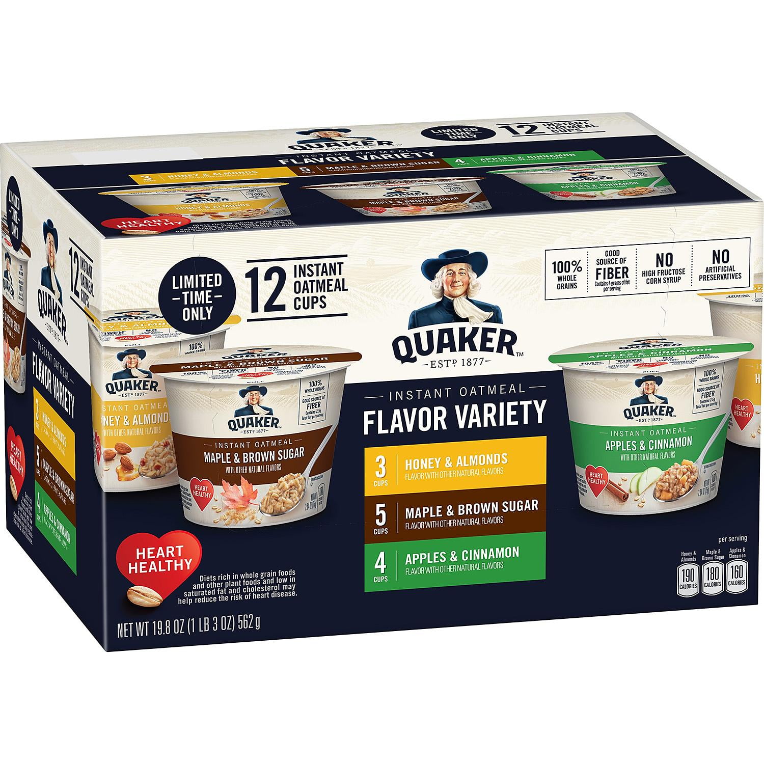 Quaker Instant Oats, Express Cups, Variety Pack 1.68 oz Net Quantity, 12 Pk