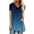 thumbnail image 2 of Summer Short Sleeve Tunic Long Tops for Women Trendy Plus Size Flowy Shirts Casual V Neck Smocked Floral Blouses 2024 Navy Fashionable top, 2 of 5