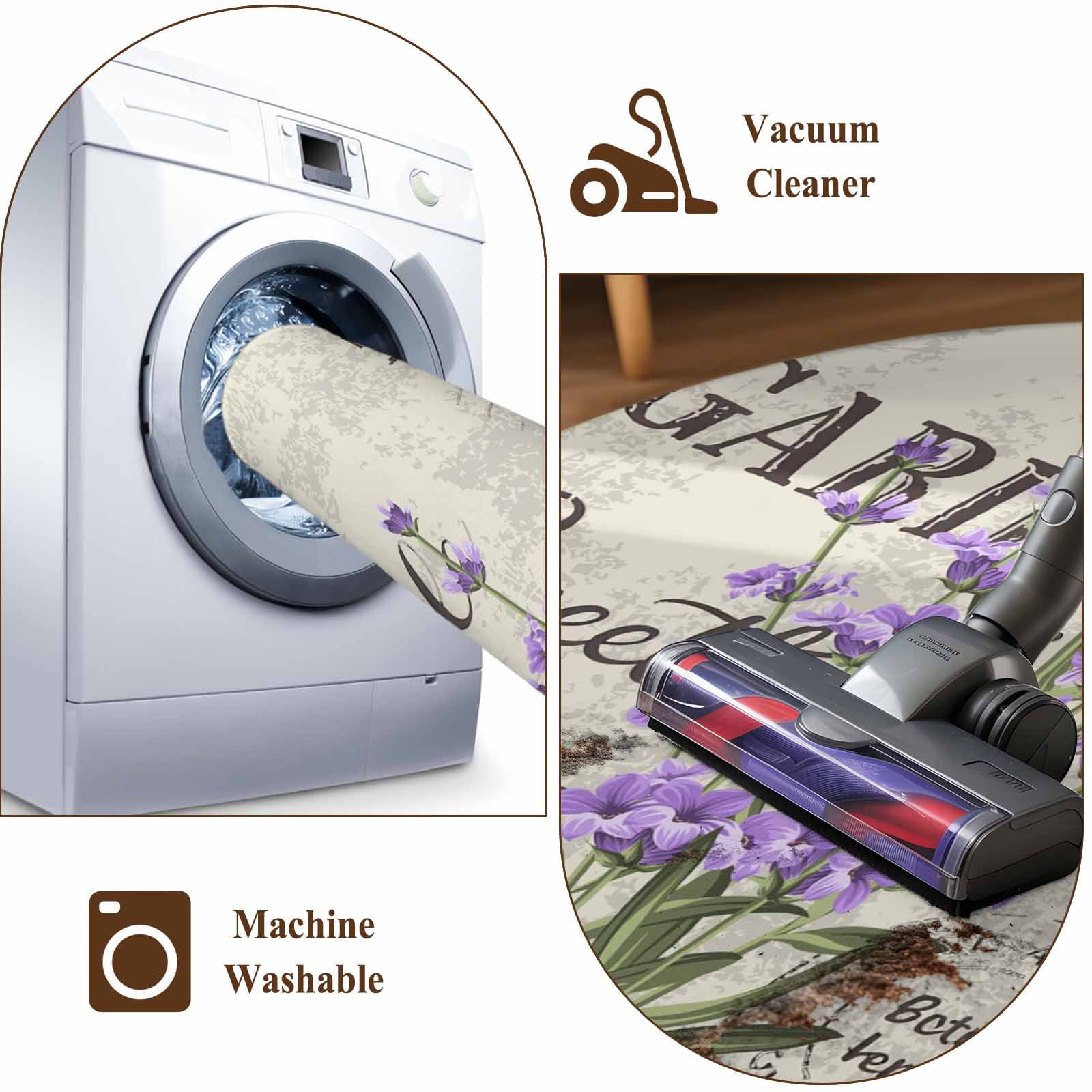 Kitchen Mats for Floor 3x5 Ft, Purple Lavenders Eater Non Slip Area Rugs for Kitchen Bedroom Entryway, Vintage Floral Retro Art Washable Carpet Runner Rug Floor Mats for Bedroom Home Decor