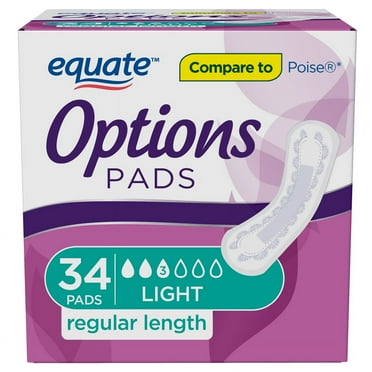 Equate Options Women's Incontinence Pads, Light Absorbency, Regular Length (34 Count), Compare to Poise®