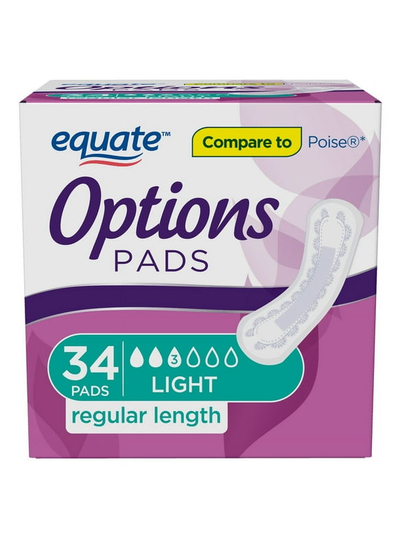 Equate Options Incontinence Pads for Women, Light Absorbency , Regular Length (34 Count)