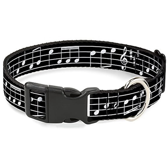 Buckle-Down Pet Collar, Dog Collar Plastic Buckle, Music Notes Black White, 7 to 8.5 Inches 0.5 Inch Wide