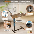 thumbnail image 3 of Overbed Bedside Table With Wheels,Adjustable Medical Home Bed Table,Rolling Tray Laptop Table,Mobile Standing Desk,Brown, 3 of 9
