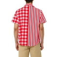 thumbnail image 3 of INSPIRE CHIC Men's Contrast Color Short Sleeve Button Down Printed Striped Plaid Shirt Red White XL, 3 of 6