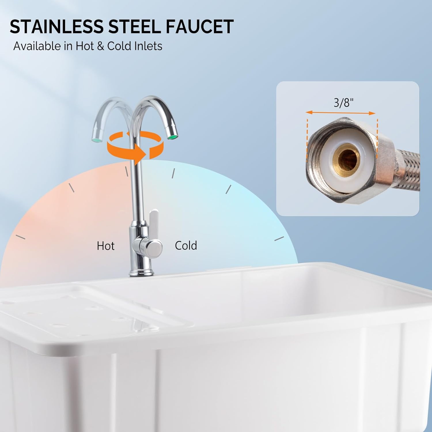 VINGLI Utility Sink Laundry Tub for Washing Room, Freestanding Utility Sink with Stainless Steel Faucet, (White, 19.7"W x 18.9"D x 33"H)