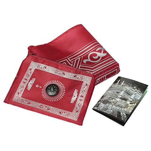 1pc Muslim Travel Prayer Rug with Pouch Islamic Portable Pocket Mat (Red)