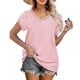 thumbnail image 1 of Minnieouse Camiseta de algodón para mujer, camiseta holgada de encaje de Color sólido, Top de verano para viajes, vacaciones en la playa, deportes, Prendas para la parte del cuerpo Rosa L Minnieouse AP010362-03, 1 of 6