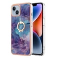 thumbnail image 2 of ELEHOLD Plating Rugged Case For iPhone 15 Slim Marble Pattern Heavy Duty Shockproof Stand Cover, with Shiny Rotating Ring Stand, Purple, 2 of 6