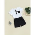 thumbnail image 5 of Toddler Boy Shorts Set Short Sleeve Round Neck Pocket Button T-Shirt with Shorts 2Pcs Summer Outfit, 5 of 9
