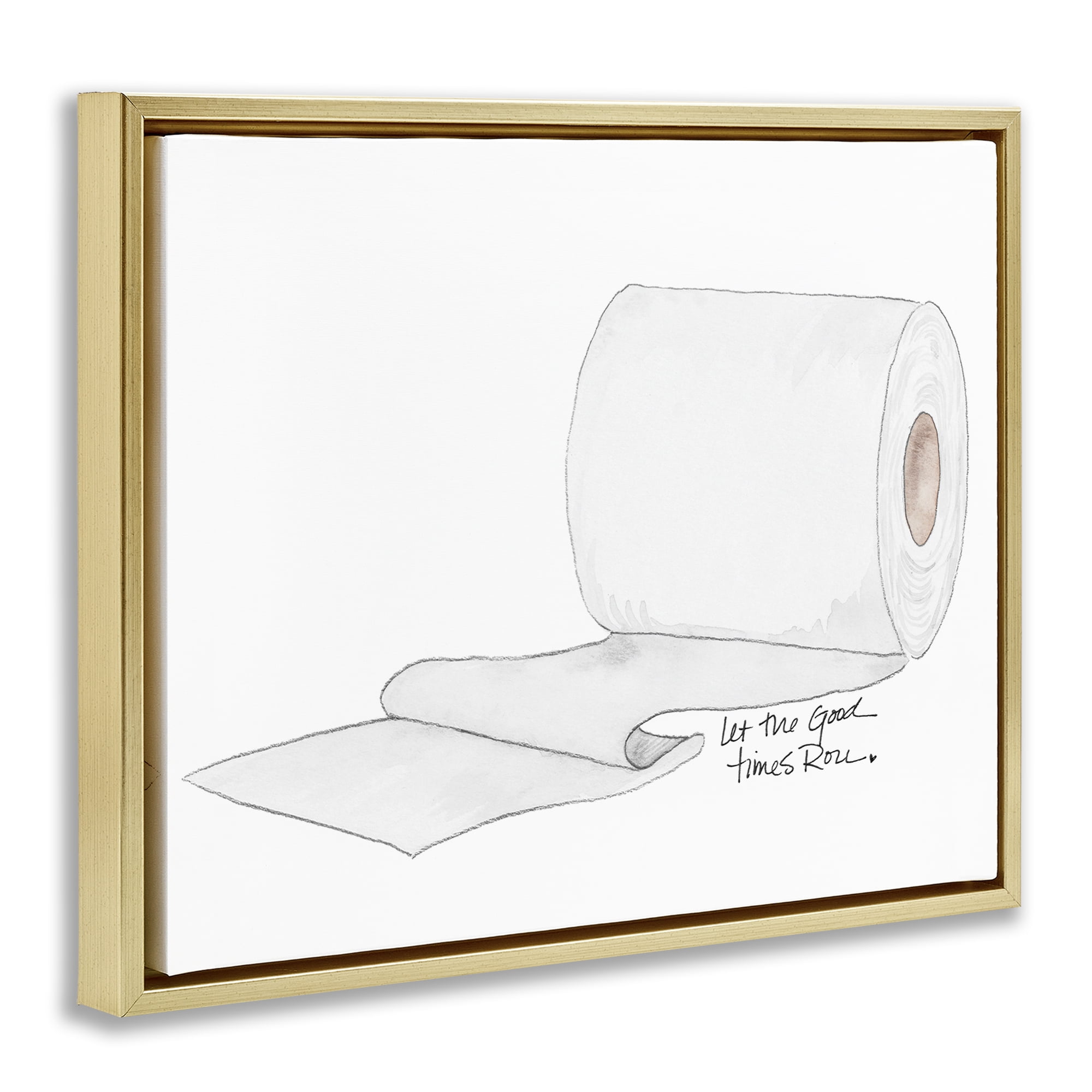 Stupell Industries Good Times Roll Toilet Paper Gold Framed Floater Canvas Wall Art, design by Nola James