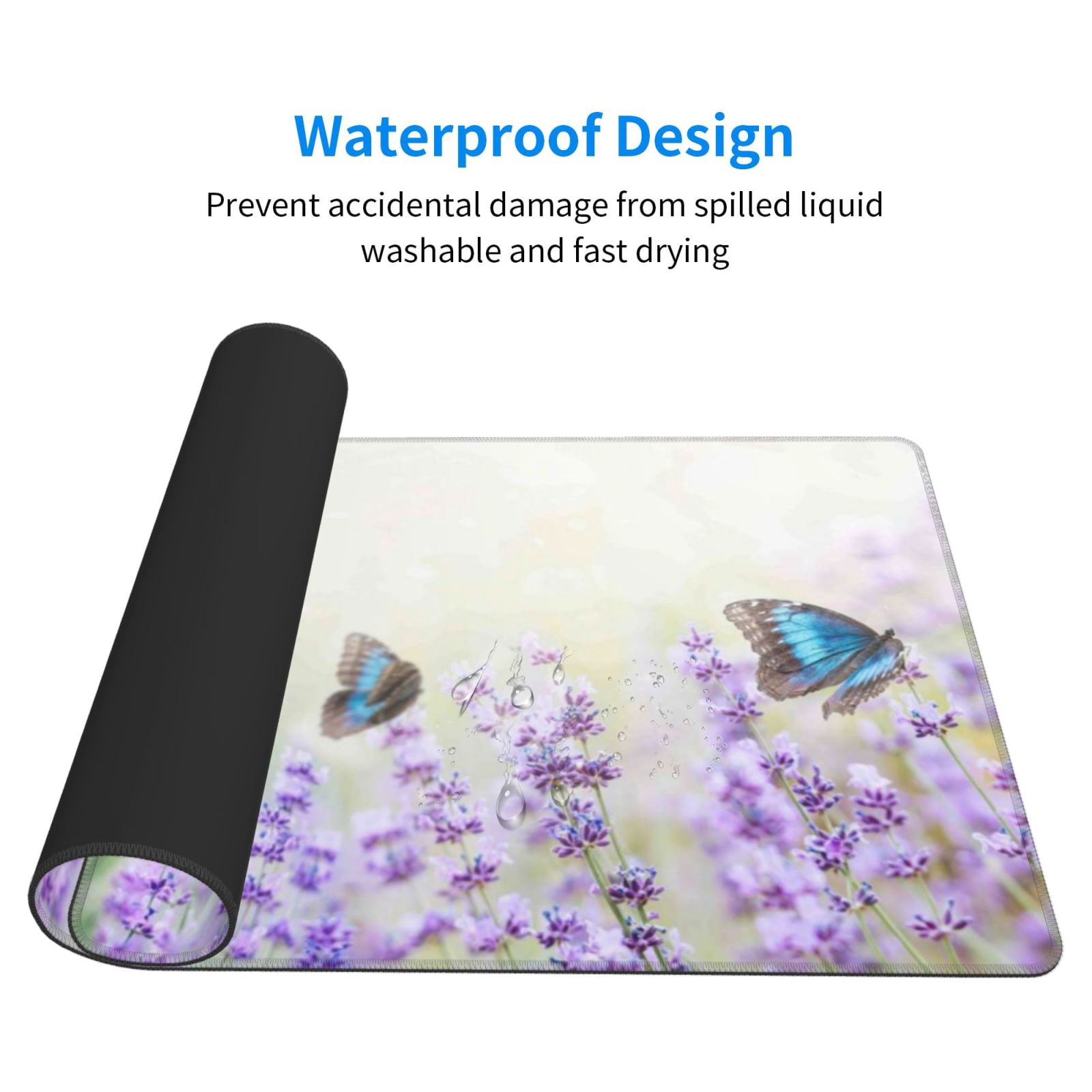Rateoe Lavender and Butterfly Print Mouse Pad - Extended Large Gaming Mousepad,Non-Slip Stitched Edge,16x29.5 Inch